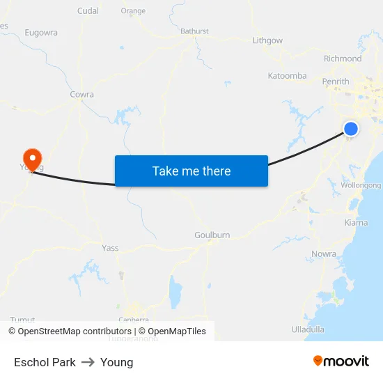 Eschol Park to Young map