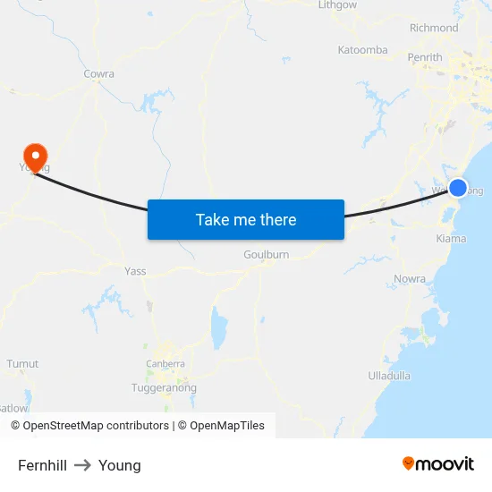 Fernhill to Young map