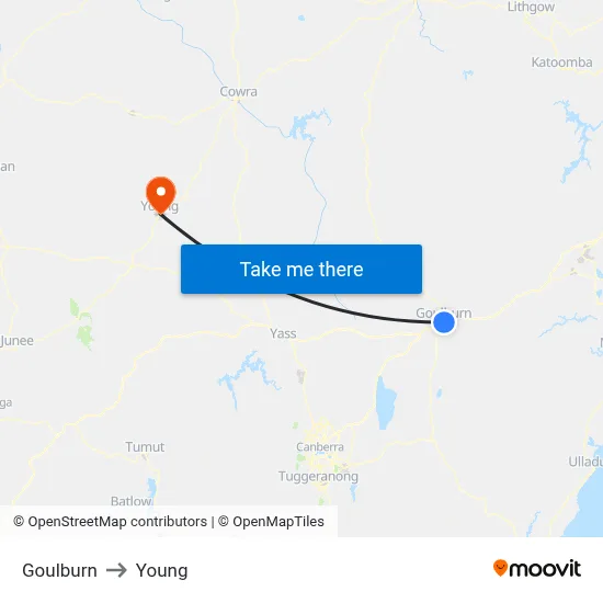Goulburn to Young map