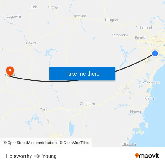 Holsworthy to Young map