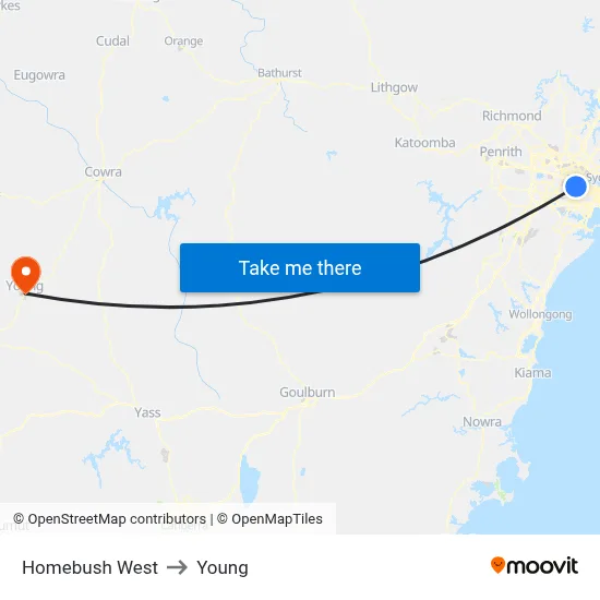 Homebush West to Young map