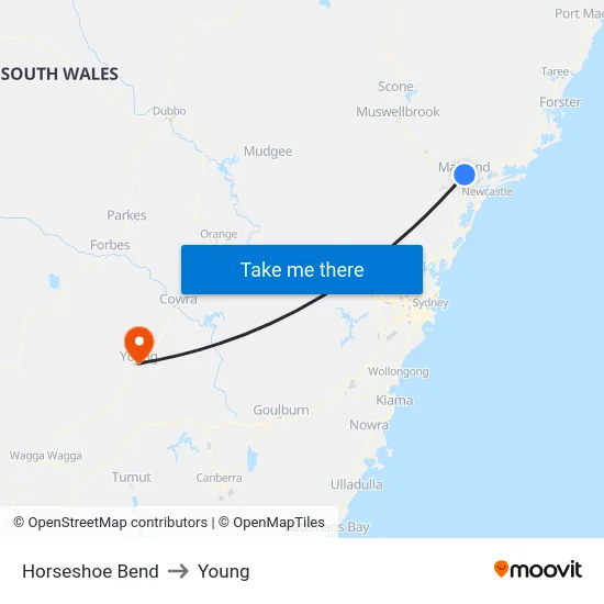 Horseshoe Bend to Young map