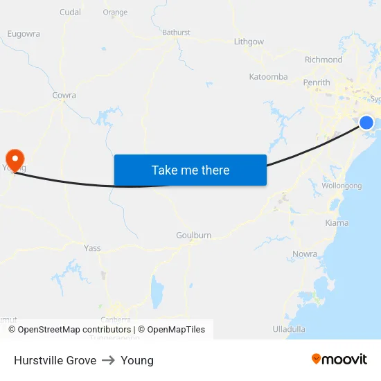 Hurstville Grove to Young map