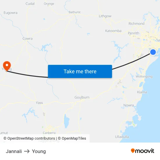 Jannali to Young map