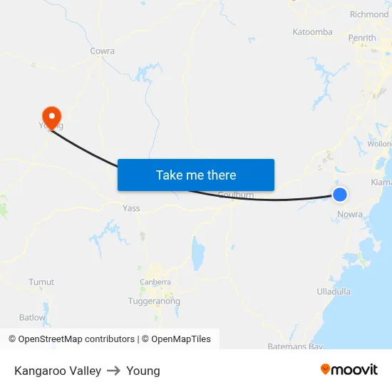 Kangaroo Valley to Young map
