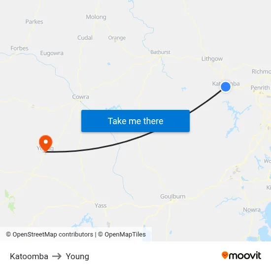 Katoomba to Young map