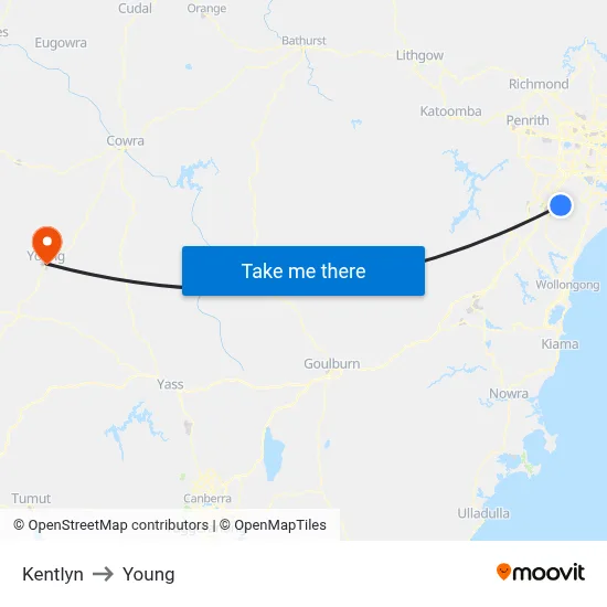 Kentlyn to Young map