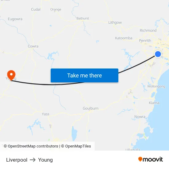 Liverpool to Young map