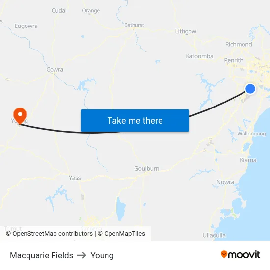 Macquarie Fields to Young map