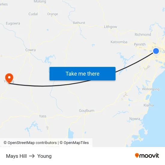 Mays Hill to Young map