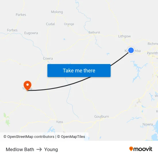Medlow Bath to Young map