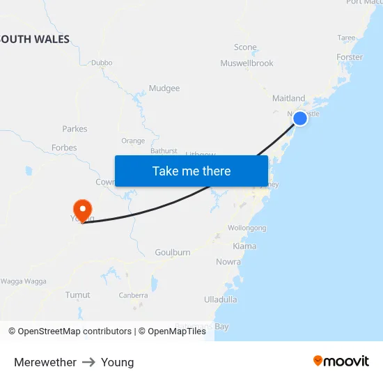 Merewether to Young map