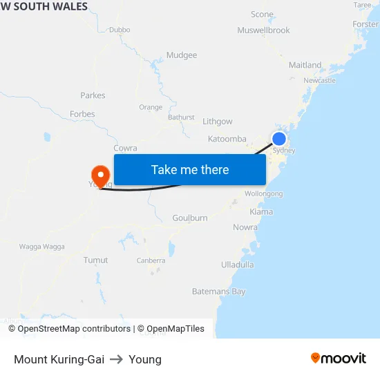 Mount Kuring-Gai to Young map