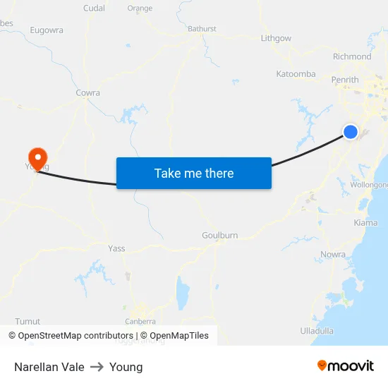 Narellan Vale to Young map