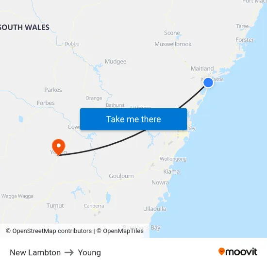 New Lambton to Young map