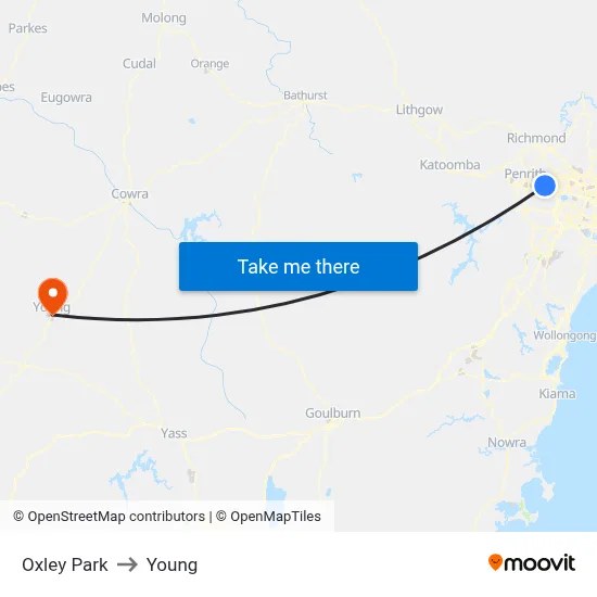 Oxley Park to Young map