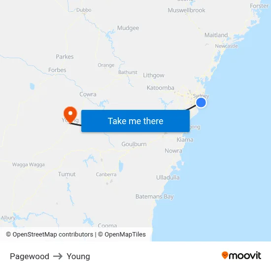 Pagewood to Young map