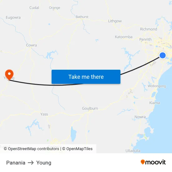 Panania to Young map