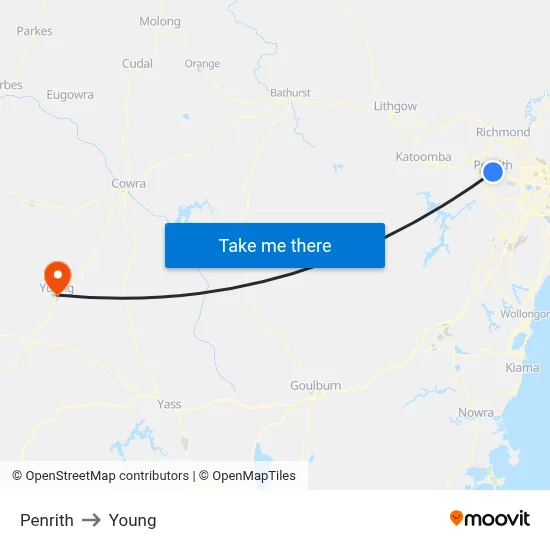 Penrith to Young map