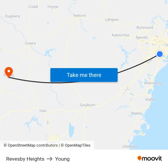 Revesby Heights to Young map