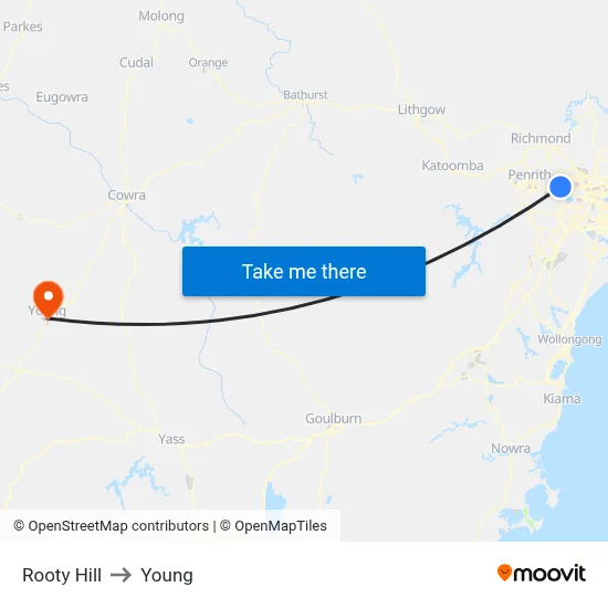 Rooty Hill to Young map