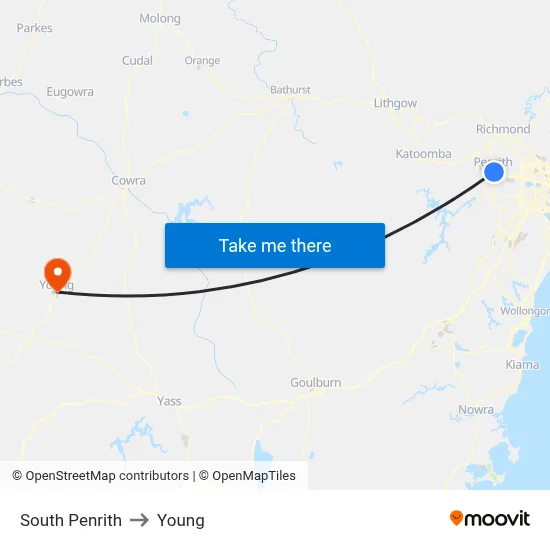 South Penrith to Young map