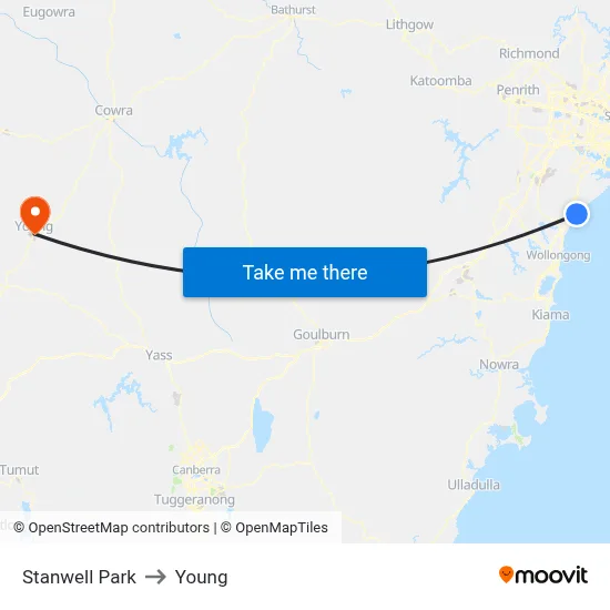 Stanwell Park to Young map