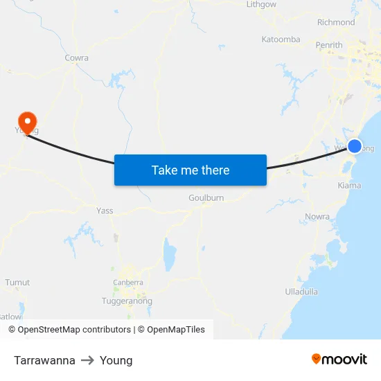 Tarrawanna to Young map
