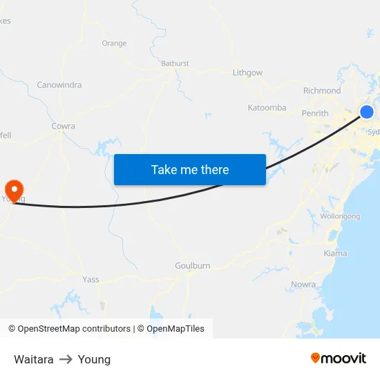 Waitara to Young map