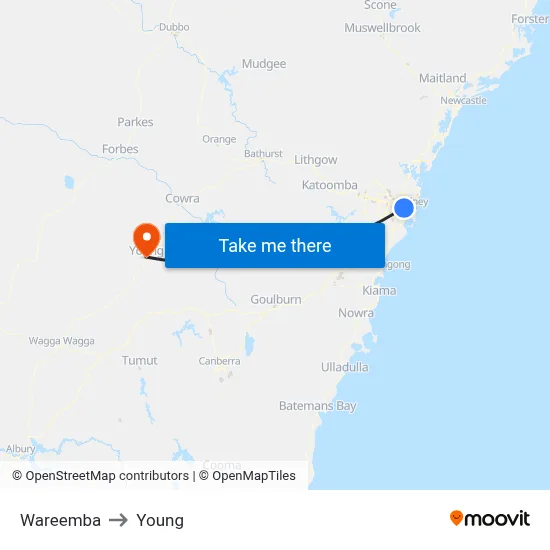 Wareemba to Young map