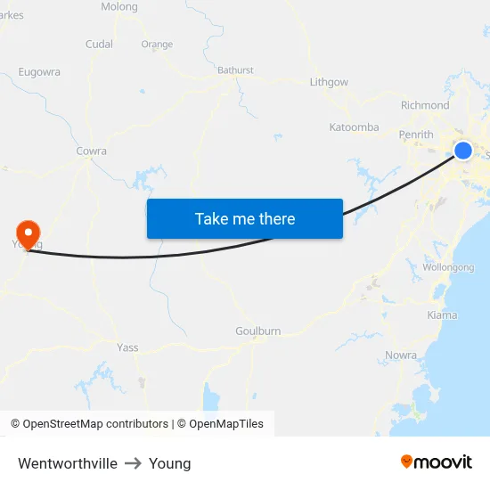 Wentworthville to Young map