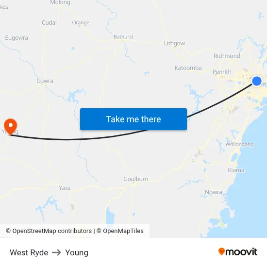 West Ryde to Young map