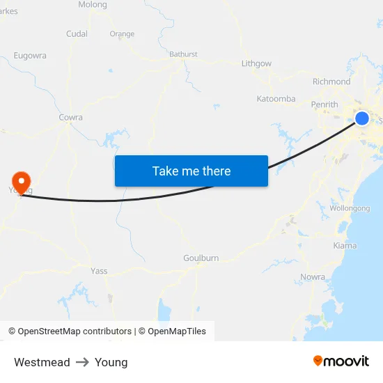 Westmead to Young map