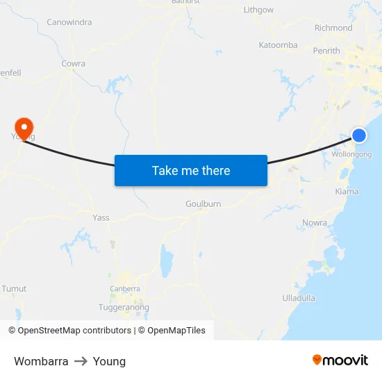 Wombarra to Young map