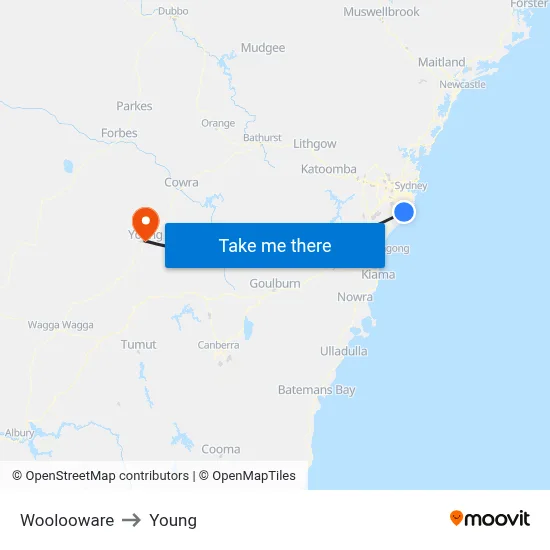 Woolooware to Young map