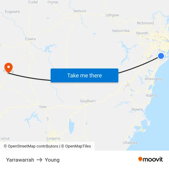 Yarrawarrah to Young map