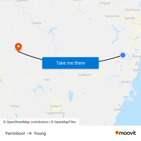 Yerrinbool to Young map