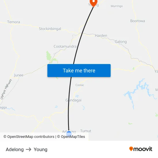 Adelong to Young map
