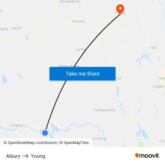 Albury to Young map