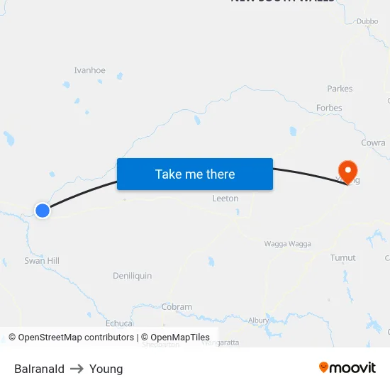 Balranald to Young map