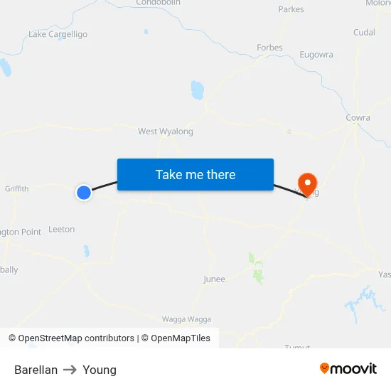 Barellan to Young map