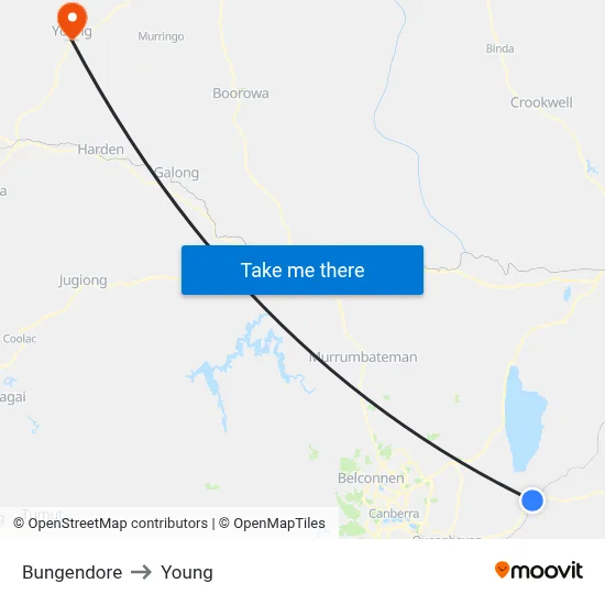 Bungendore to Young map