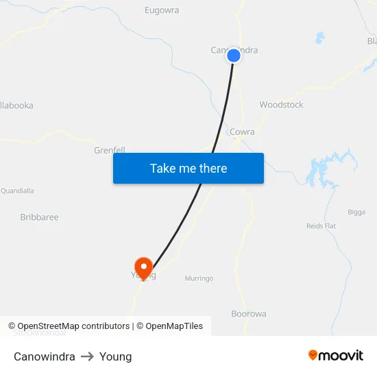 Canowindra to Young map