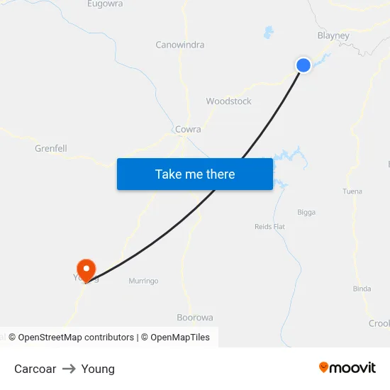 Carcoar to Young map