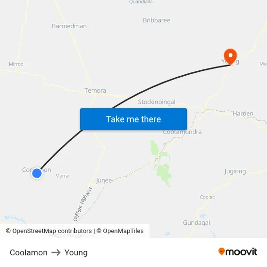 Coolamon to Young map