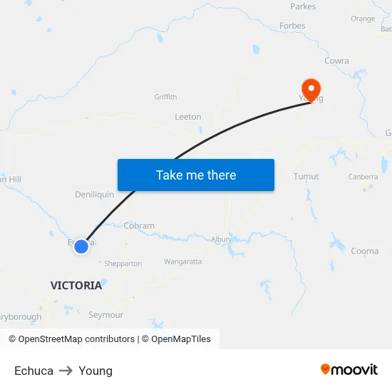 Echuca to Young map