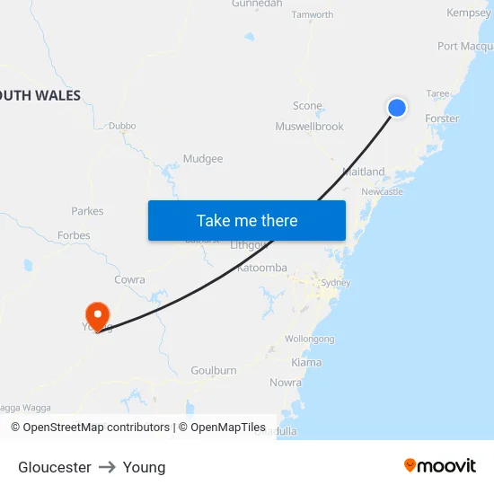 Gloucester to Young map