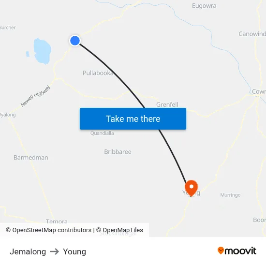 Jemalong to Young map