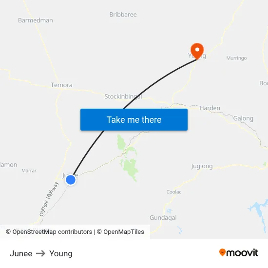 Junee to Young map