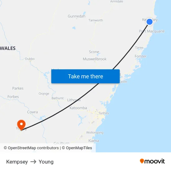 Kempsey to Young map